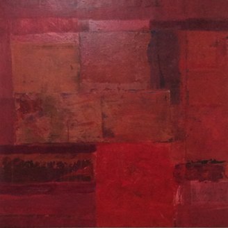 TITLE: "Red #3", 2009
Tech: Collage, Acrylic on Canvas.
Size: 39" x 31"

